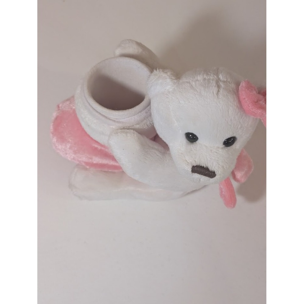 Plush White Teddy Bear Baby Bootie‎ Holder Pink Bow & Scarf AXT Group LLC - Picture 2 of 3